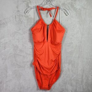 Lauren Ralph Lauren Womens 14 Orange Slimming Fit Halter One Piece Swimsuit NEW